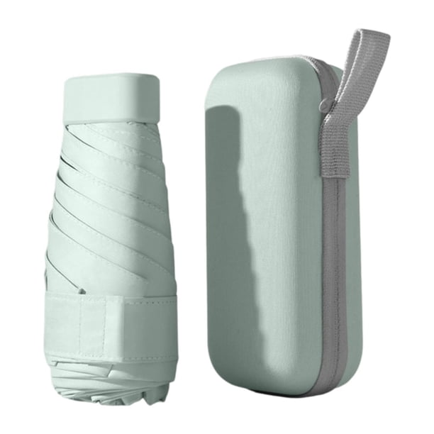 Mini paraguas de viaje con estuche, apertura manual, portátil, para playa y exteriores. Verde claro