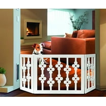 White Floral Wood Pet Dog Gate Foldable Adjustable 3-Section Freestanding Extra Wide. Keeps Pets Safe Indoors/Outdoors - Fully Assembled