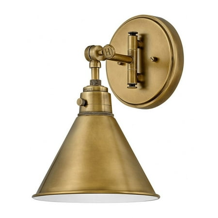 

Steel 1 Light Down Wall Sconce in Modern Farmhouse Style with Metal Shade-12.25 inches H X 7.75 inches W-Heritage Brass Finish-Brass Shade Color