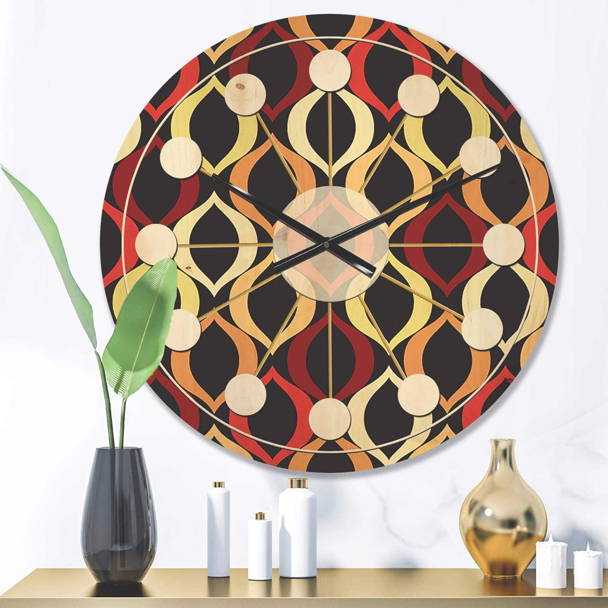 Designart 'Abstract Retro Geometrical Design Pattern VIII' Mid-Century Modern Wood Wall Clock