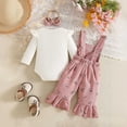 thumbnail image 4 of CAICJ98 Newborn Baby Girl Fall Winter Outfit Long Sleeve Ribbed Romper Suspender Overalls Pants Set Infant Cute Clothes (Pink,12-18 Months), 4 of 7