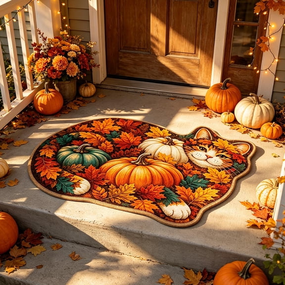 Fllostpr Thanksgiving Door Mat 15.7 x 23.6 in, Pumpkin&Cat Crystal Velvet Fall Door Mat, Non-Slip Backing Decorations Mat for Outdoor & Indoor