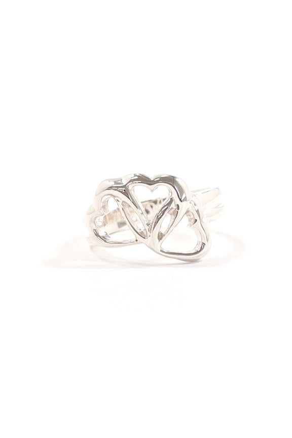 Pre-Owned TIFFANY&Co. Tiffany Triple Heart Ring, Sterling Silver 925, Size 8, Silver, Women's