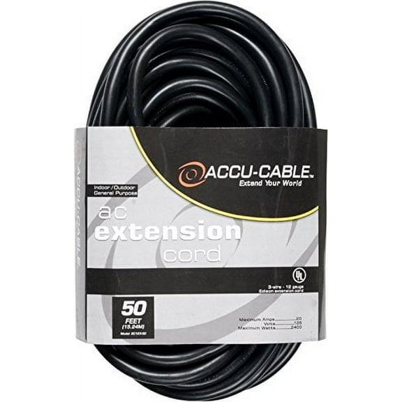 Accu Cable EC123-50 Black 12 Gauge 50 Ft Extension Cable