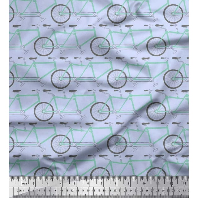 Soimoi Polyester Crepe Fabric Bicycle Transport Print Fabric by Yard 42 Inch Wide