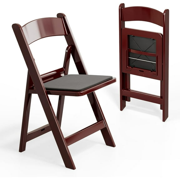 LYYHTY Resin Folding Chairs with Cushion, Foldable Plastic Chair with Comfortable Padded Seats, Perfect for Event Party Indoor Outdoor, Reddish Brown, 2 PC