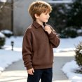 thumbnail image 5 of Quarter Zip Sweatshirt Boys Girls Waffle Casual Loose Fashion Fall Winter Tops Lapel Long Sleeve Pullover (9Years, Brown), 5 of 9