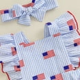thumbnail image 4 of 4th of July Baby Girl Outfits Striped Flag Print Fly Sleeve Ruffle Romper Backless Bodysuit Headband Set Newborn Infant Cute Summer Clothes, 4 of 7