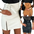 thumbnail image 3 of KOMOO Women Leather Pencil Skirt,Zipper Bowknot Tied Bodycon Skirts High Waist A-line Skirt, 3 of 8