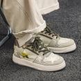 thumbnail image 2 of Men's Retro Star-Spangled Low-Top Sneakers - Beige & Lime Green PU Upper, Golden-Tone Star Accent Lace-Up Shoes with Cushioned PVC Sole - Casual & Dressy Versatile Retro 80s/90s Inspired Footwear, 2 of 5