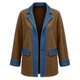 thumbnail image 5 of TGSLY Denim Patchwork Jacket for Women Notched Lapel Long Sleeve Ribbed Knit Blazer Dressy Casual Solid Color Single Breasted Button Coat with Pockets S, 5 of 9