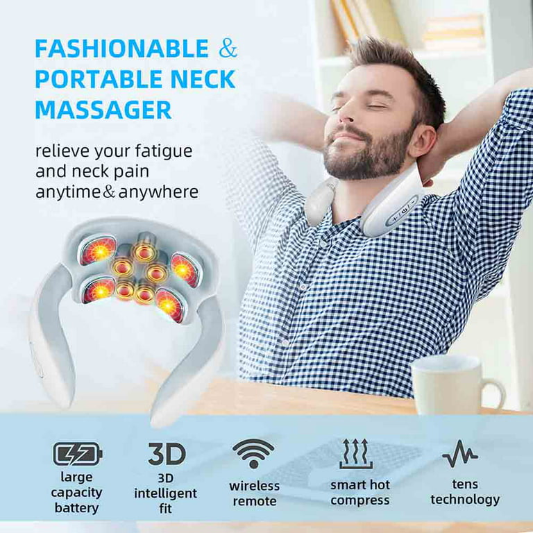 Pompotops Electric Neck Massager with Heat Portable Electromagnetic Pulse  Neck Massager for Pain Relief 6 Modes 15 Levels Neck Acupoints Lymphvity  Massager Device for Women Men Gift 