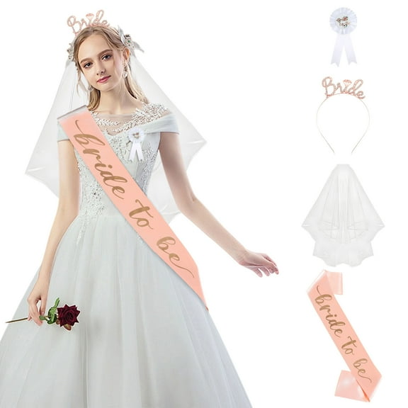 CxhicLuv 4-Piece Bridal Headband Set, Strap Veil Badge Accessories, Ideal for Bachelorette Parties, Weddings, Festive & Complete, Perfect for Brides, Party Hosts, Rose Gold