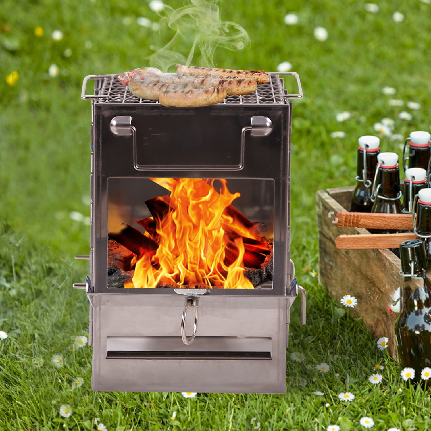 REDCAMP Wood Burning Camp Stove Folding Stainless Steel 304#, Small  Portable Backpacking Stove for Hiking Camping Survival BBQ - Walmart.com