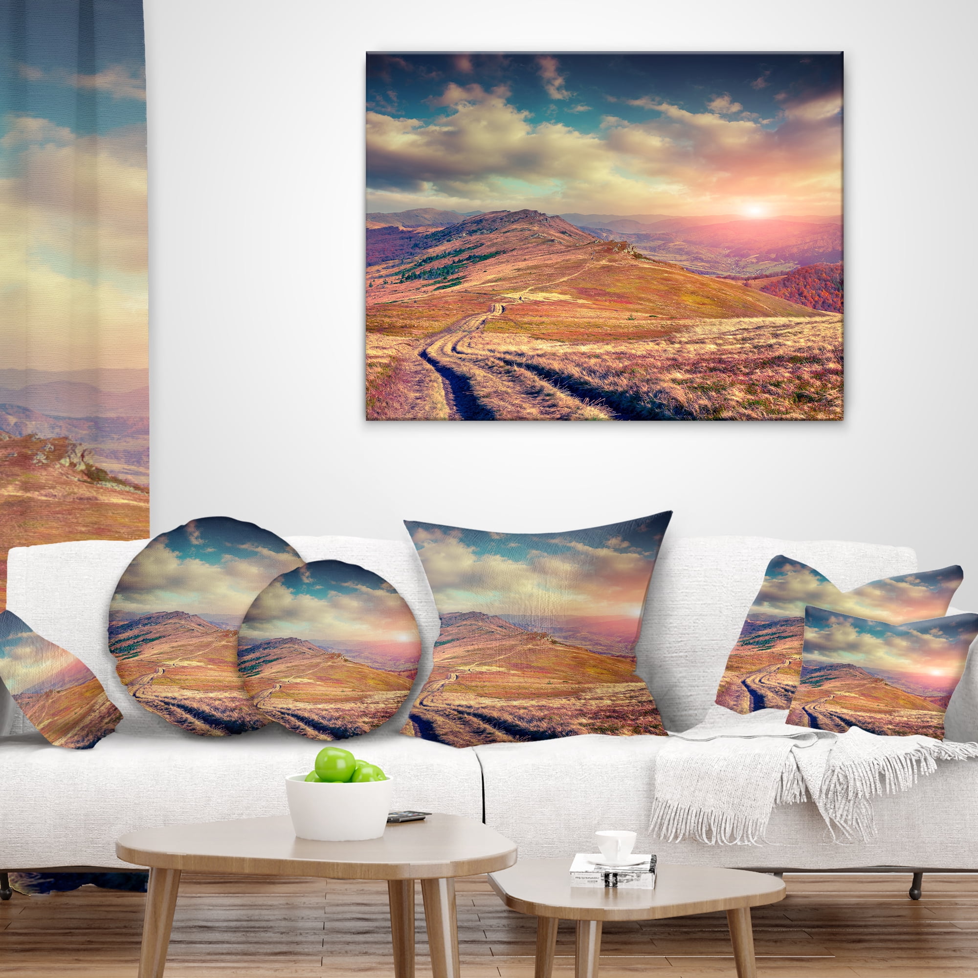 Designart Amazing Autumn Landscape in Hills - Landscape Printed Throw Pillow - 16x16