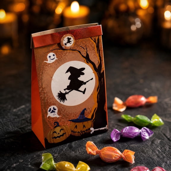 Gift Bags, 20 Pack Kraft Halloween Treat Sacks, Brown Paper Candy Bags for Party Favors, Snacks, Recyclable, Thickened, Festive Packaging