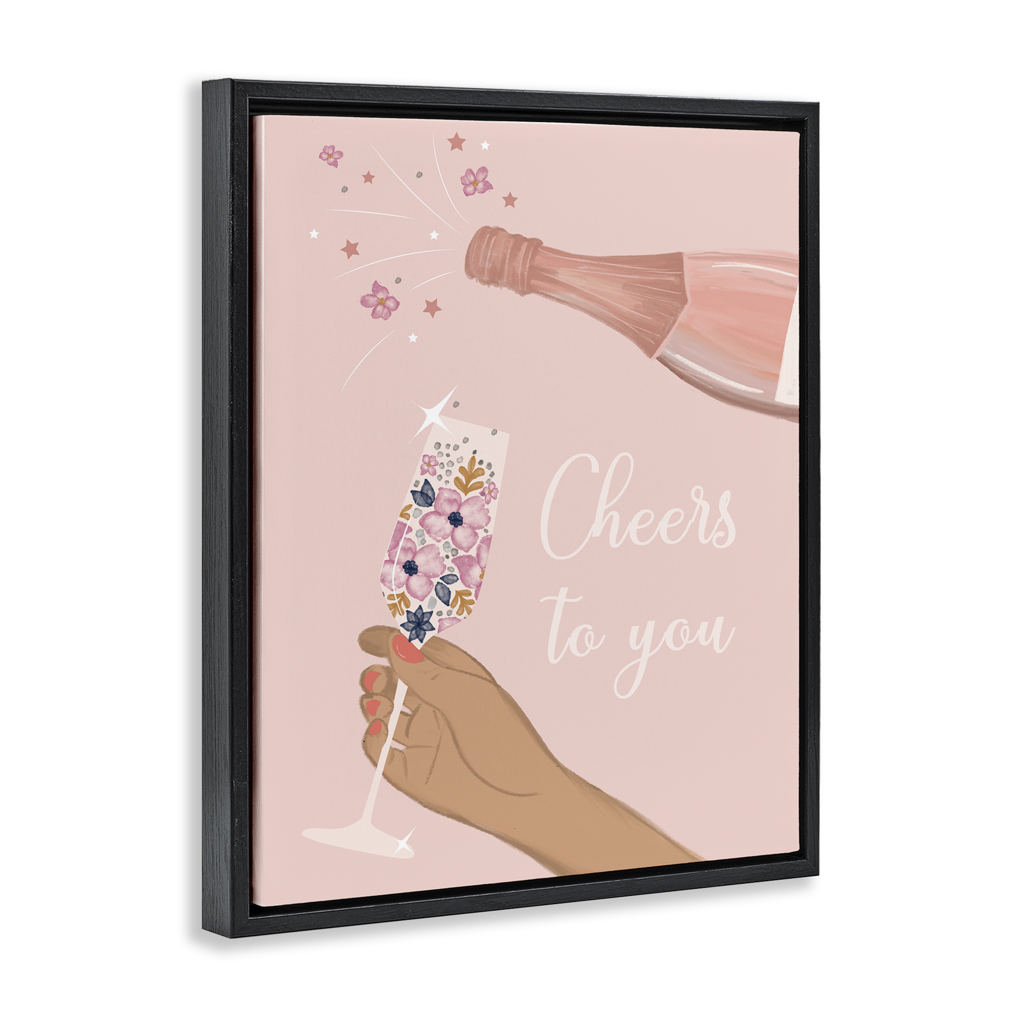 Stupell Industries Cheers To You Champagne Food & Beverage Painting Black Floater Framed Art Print Wall Art, 17 x 21