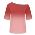 thumbnail image 6 of QUNYINEY Casual Women's Shirts Crew Neck Off Shoulder Gradient Tops Short Sleeve Pullover Loose Shirts, 6 of 6