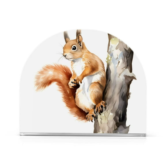 Squirrel Tree Wood Napkin Holder for Table Clear Napkin Stand Paper Holder Acrylic Organizer Dispenser Napkins for Dinner Kitchen Restaurant Room