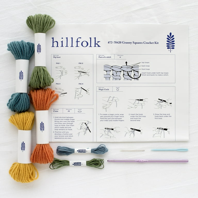 Hillfolk Crochet Granny Square Kit- Includes Crochet Hook, Yarn