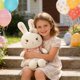 thumbnail image 4 of Yhmxh Cojín de peluche de conejito de Pascua con lazo y vestido floral. Suave cojín de peluche con forma de conejo. Cojín decorativo de primavera para sofá y dormitorio., 4 of 6