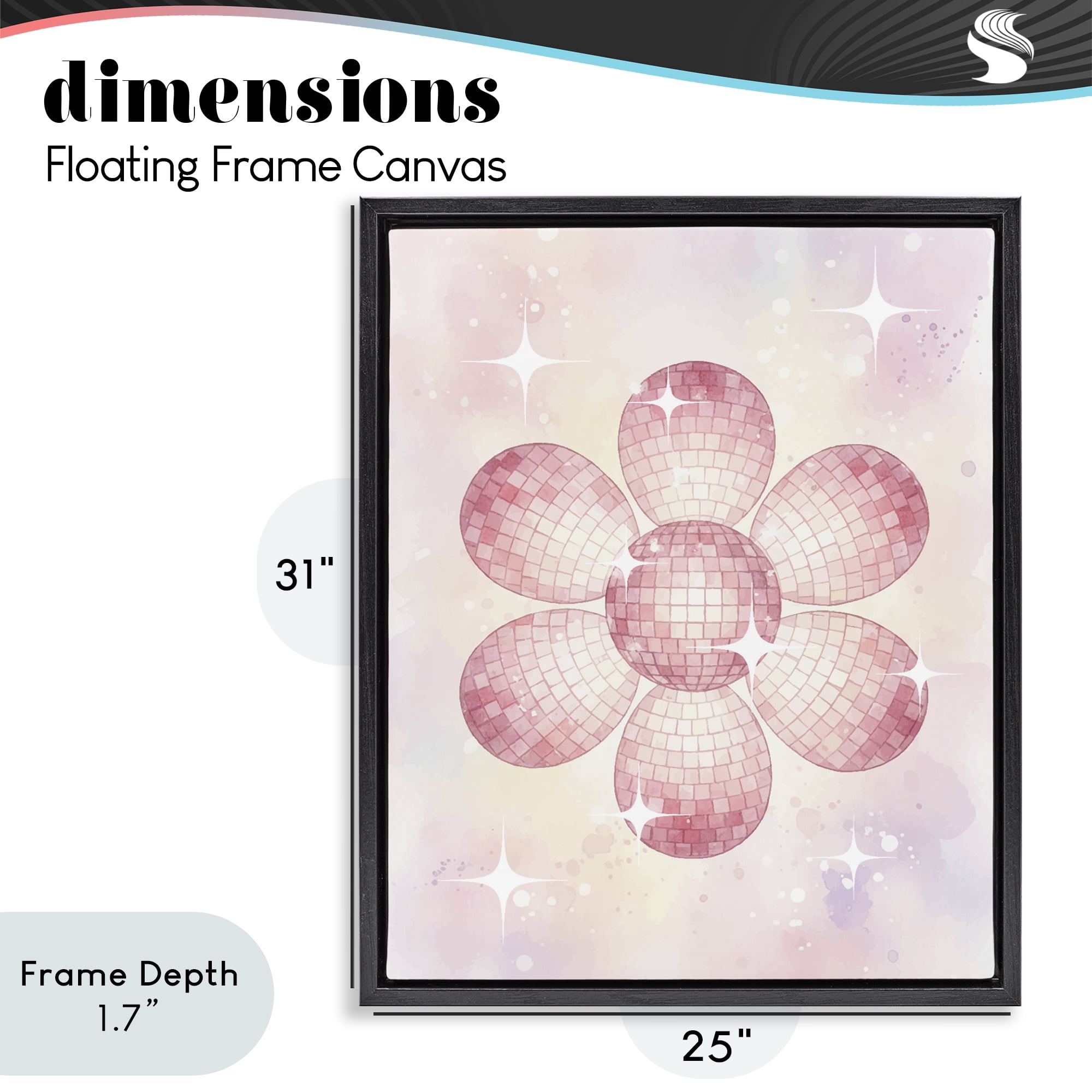 Stupell Industries Dreamy Pink Disco Ball Flower Black Framed Floater Canvas Wall Art, design by Lil' Rue