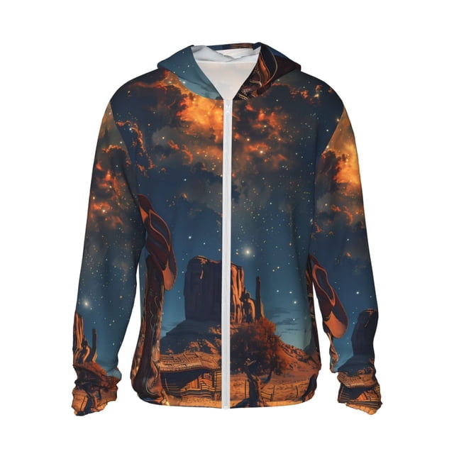 Fotbe Cowboy Boots Under Starry Sky Chaqueta con Protección Solar UPF 50+ para Hombre y Mujer, Camisa con Capucha y Bolsillos-Small