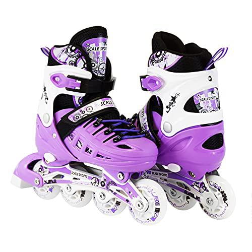 kids adjustable inline skates scale sports sizes safe durable outdoor featuring illuminating front wheels (purple, 4-6 adult)