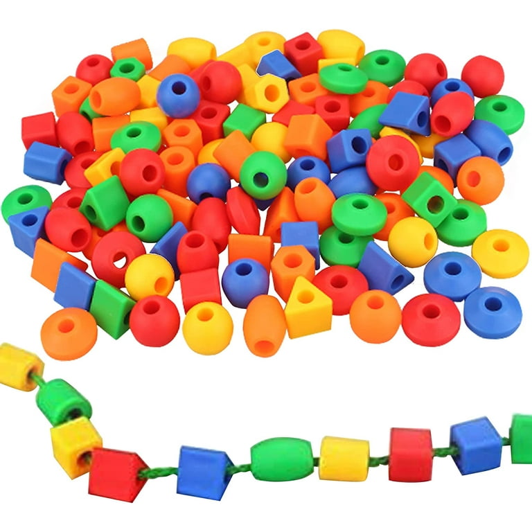 Skoolzy Rainbow Lacing Beads for Toddlers 30 Pcs, Color and Shape Sorter  Montessori Toys Occupational Therapy for Preschool Includes String & Bag