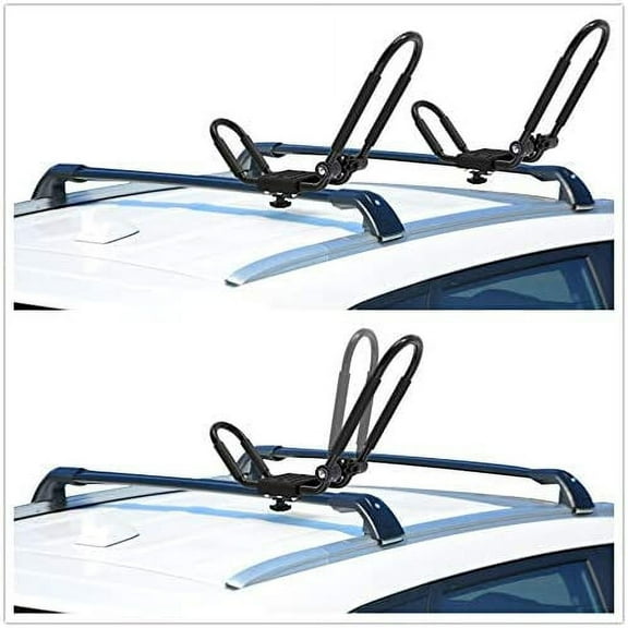 FDB Upgraded Double Universal Folding Adjustable J Cross Bar 1 Pairs = 2 PCS Universal  Canoe Top Mount Carrier Roof Rack Boat SUV Truck Van Car with 2 pcs Tie Down Straps