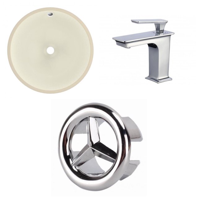 American Imaginations 16-in. W Round Bathroom Undermount Sink Set In Biscuit - Chrome Hardware AI-26779