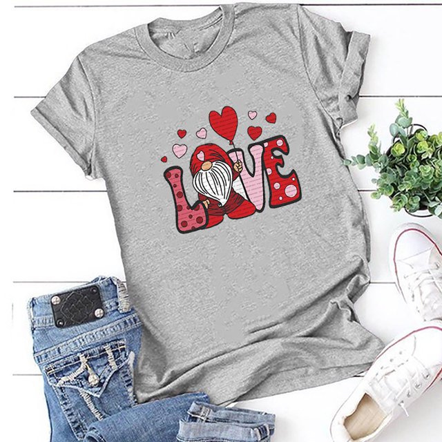 Hauts d'Été pour Femmes Grande Taille Femmes Décontracté Imprimé Manches Courtes Col Rond T-Shirt Ample Blouse Hauts Col en V T-Shirt Femmes en Liquidation