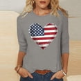 thumbnail image 2 of Htigea 4th of July Women's 3/4 Sleeve Tops Heart Flag Graphic T-Shirts USA Independence Day Pullover Patriotic Tee Soft Lightweight Summer Blouses Gray M, 2 of 5