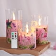 thumbnail image 1 of Hummingbird Pink Floral Glass Flameless Candles with Remote, 3 Pack Flickering LED Battery Candles Gift Set D 3 inch H 4 inch 5 inch 6 inch Decorative Candles, 1 of 15