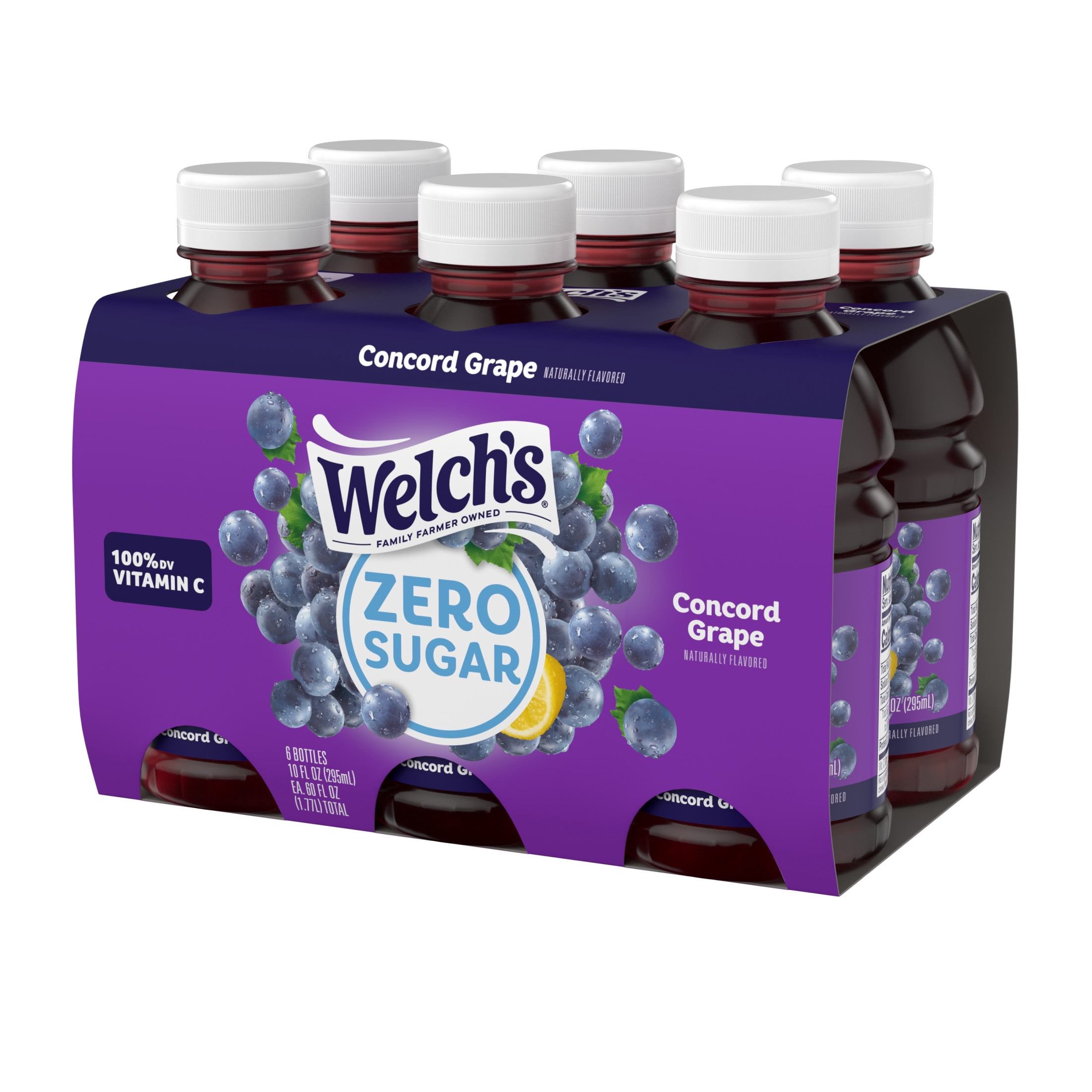 (4 pack) Welch's Concord Grape Zero Sugar Drink, 10 fl oz Bottle