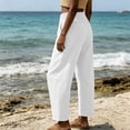 thumbnail image 7 of Summer Linen Pants for Women Wide Leg Palazzo Cotton Drawstring Casual Beach Vacation Boho Trousers with Pockets, 7 of 7