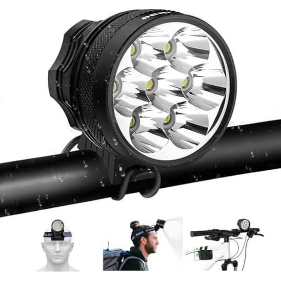 Bike Lights for Night Riding, Waterproof Bicycle Headlight, Super Bright 10500 Lumen 7 LED Bike Headlight, 9600mAh Bicycle Front Light, Rechargeable Headlamp Flashlight for Camping Outdoor