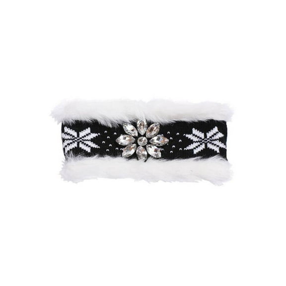 Womens Winter Faux Fur Flower Headband -black/white