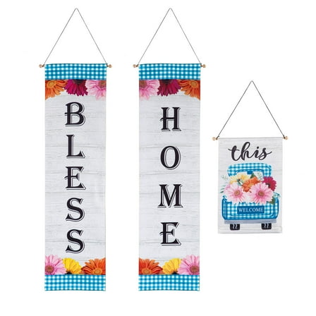 Evergreen Door Banner Kit - Bless This Home, Door Banners for Front Door Decorative Outdoor, Yard Hanging Porch Signs