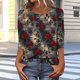 thumbnail image 1 of Xuyuer Unisex Print 3/4 Sleeve Tee - Fashion Women's Loose Casual Round Neck 3/4 Sleeve Oversized Top for Music Festival Grounds, and Free-Spirited Gender-Neutral Layered Street Style, 1 of 7