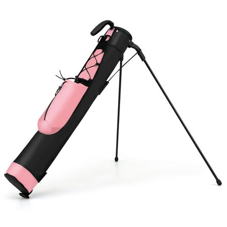 Gymax Lightweight Golf Stand Bag Par 3 & Executive Courses Carry Bag Shoulder Strap Pink