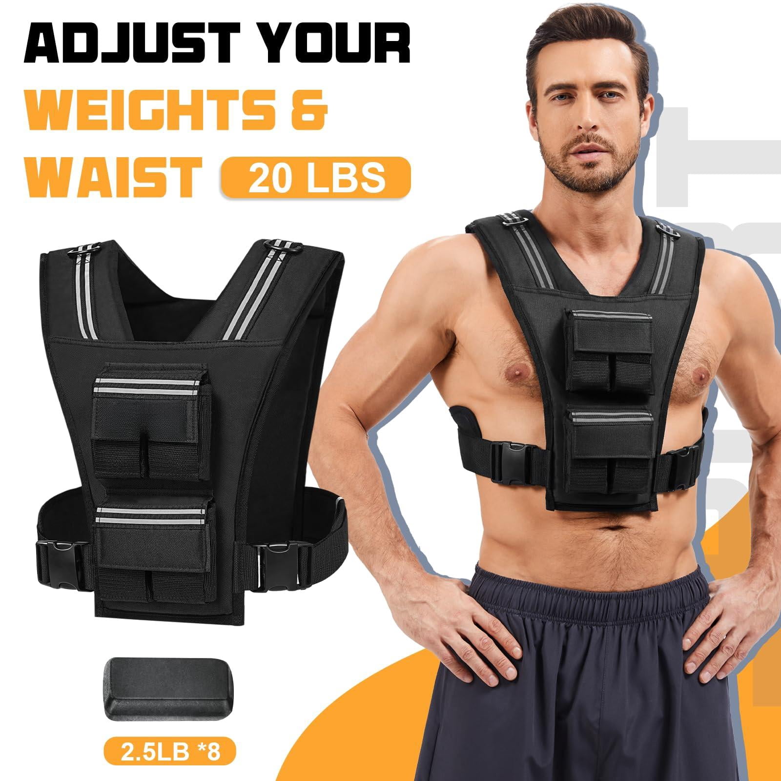 Black 20 LB Adjustable Weighted Vest for Strength Training, Walking, Running