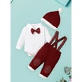 thumbnail image 4 of Spewahor Infant Baby Boys 3Pcs Christmas Fall Outfits 1 3 6 9 12 18 Months Long Sleeve Lapel Collar Romper + Pants + Hat Clothes Set, 4 of 9