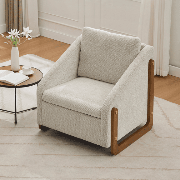 Set of 1 Modern Chenille Fabric Armchair with Wooden Frame for Living Room/ Bedroom - Beige