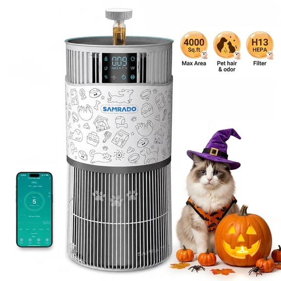 Samrado 4000 Sq. Ft. HEPA Air Purifier for Large Rooms, Pet Hair and Odor, Wifi Alexa, PM2.5 Display
