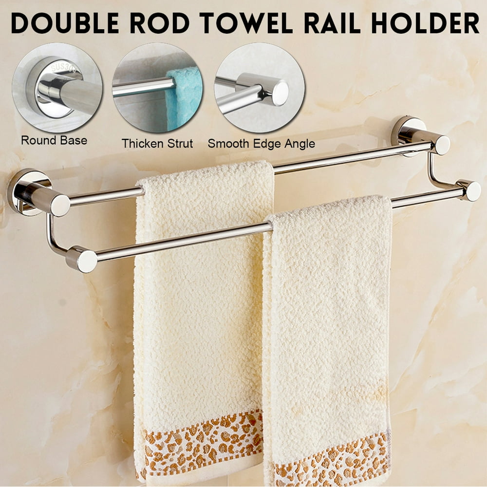 Double Rod Wall Mounted Chrome Stainless Steel Towel Bar Holder Set