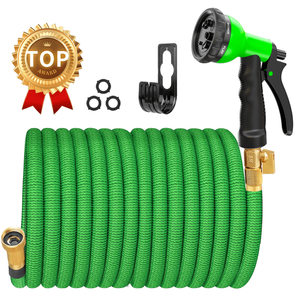 SUNDAN Expandable Garden Hose 50ft No Kink Flexible Water Hoses for Outdoor with 8-Pattern Spray Nozzle(Green)