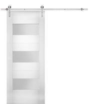 Modern Barn Door 42 x 96 inches Opaque Glass / Sete 6003 White Silk / Stainless Steel 8FT Rail Track Set / Solid Panel Interior Doors