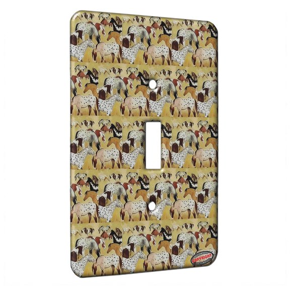 KuzmarK™ Single Gang Toggle Switch Wall Plate - Appaloosa and Pinto Horses Seeing Spots Horse Modern Art by Denise Every