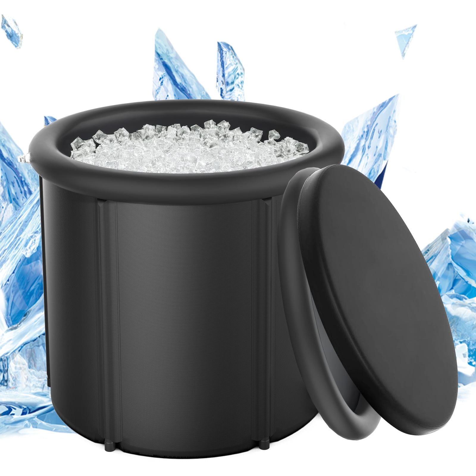 Ecojoy Ice Bath Tub for Cold Plunge, Portable Ice Pod with Lid & Cover, 100Gal Inflatable Ice Plunge Tub with 2 Drain Valves for Chiller Connection, Cold Therapy Recovery, Indoor Outdoor Use